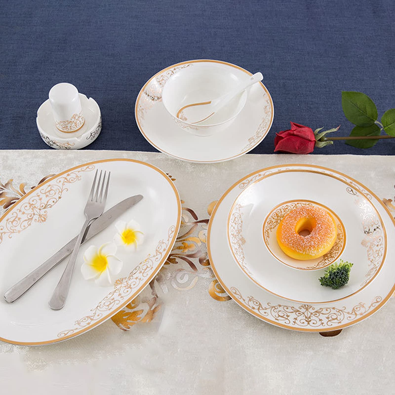 Amazon.co.jp: レトロなストーンウェアディナーセット、再利用可能な